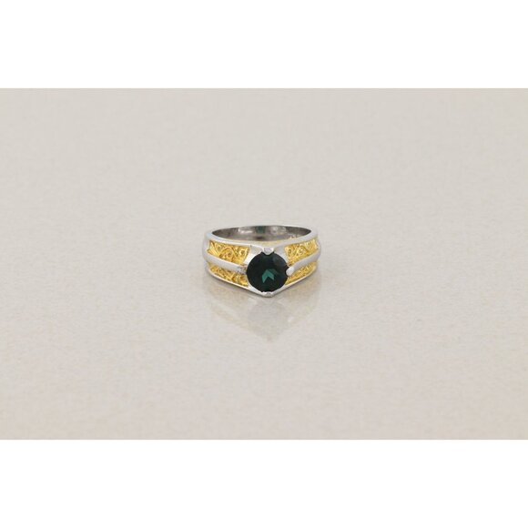 Sterling Silver and Gold Plate Lab Created Green Spinel Ring Size 7 - Picture 6 of 9